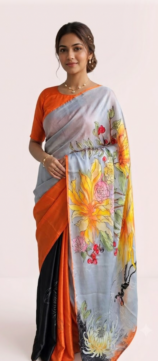 Handcrafted satin silk saree