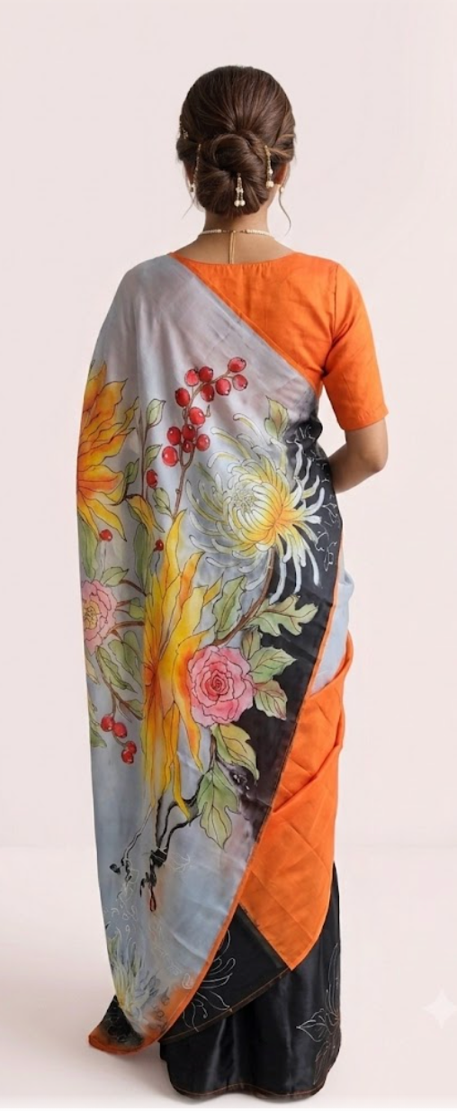 Handcrafted satin silk saree