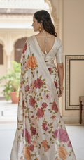 Hand-Painted Floral Silk Saree