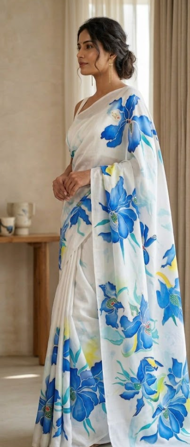 Hand-Painted Orchid Dream Pure Silk Saree