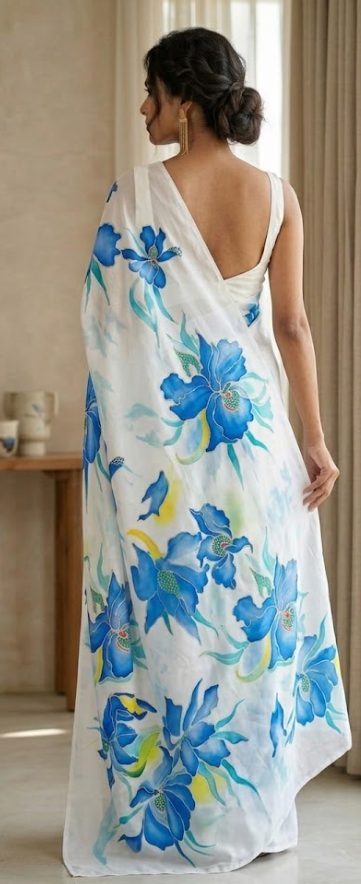 Hand-Painted Orchid Dream Pure Silk Saree