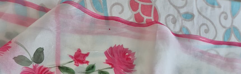 Hand-Painted Pink Rose Silk Saree
