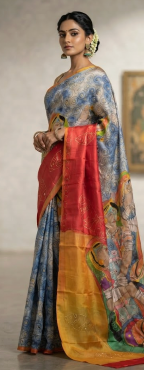 The Confluence: Pichwai Inspired Hand-Painted Silk Saree