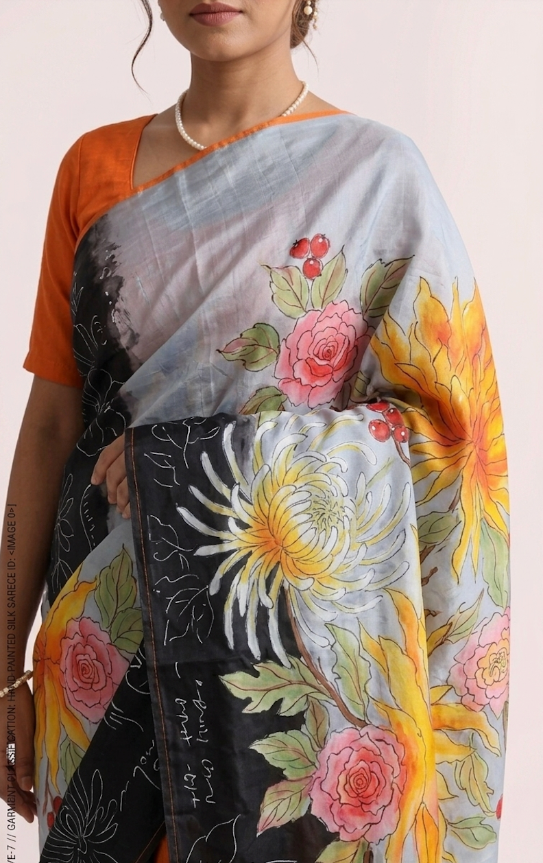 Handcrafted satin silk saree